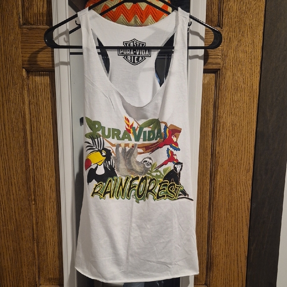 Pura Vida Tops - Pura Vida White Tank with Colorful Rainforest Design